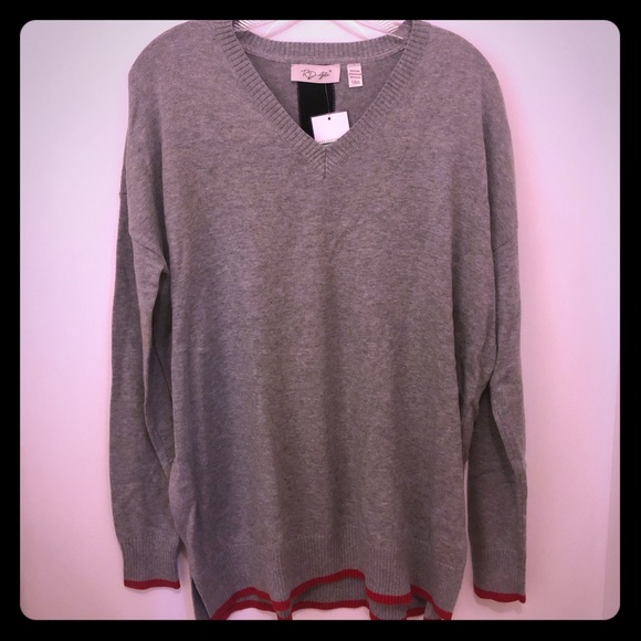 RD Style Sweaters - RD Style Gray V Neck Sweater w/ Stripe NWT